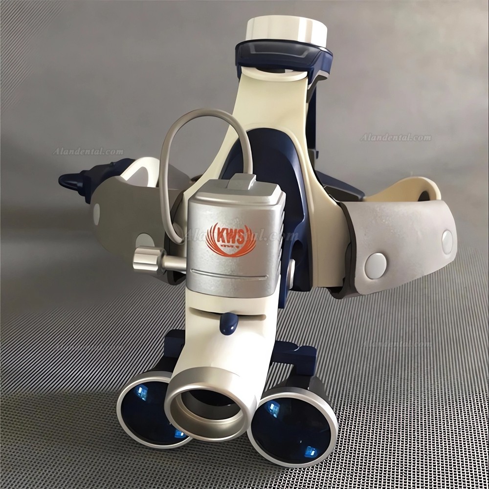 KWS FD501K 3.5X Binocular Magnifier Dental Loupes + KD-205AY-2 5W LED Dental Headlight with 2 Batteries